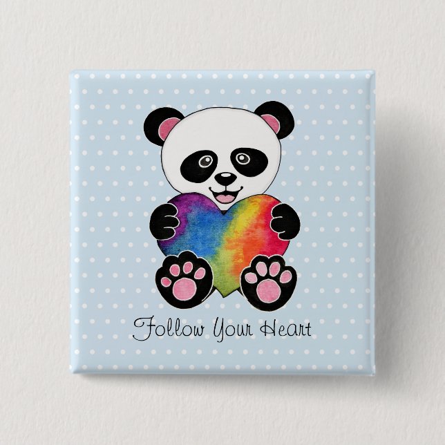 Niedliche Aquarellpanda mit Regenbogenherz Button (Vorderseite)