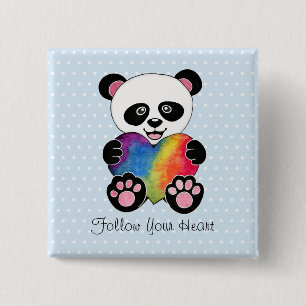 Niedliche Aquarellpanda mit Regenbogenherz Button