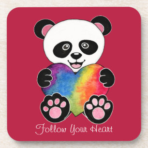 Niedliche Aquarellpanda mit Regenbogenherz Getränkeuntersetzer