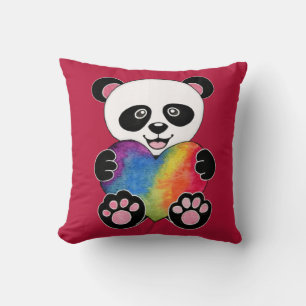 Niedliche Aquarellpanda mit Regenbogenherz Kissen