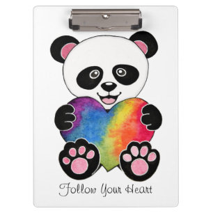 Niedliche Aquarellpanda mit Regenbogenherz Klemmbrett