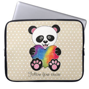 Niedliche Aquarellpanda mit Regenbogenherz Laptopschutzhülle