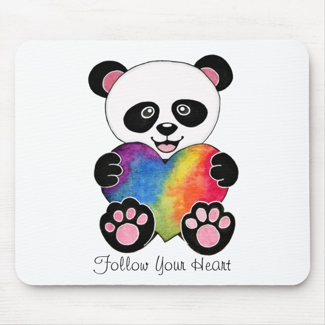 Niedliche Aquarellpanda mit Regenbogenherz Mousepad (Vorne)