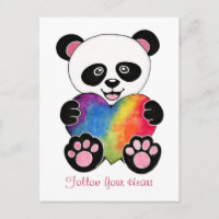 Niedliche Aquarellpanda mit Regenbogenherz