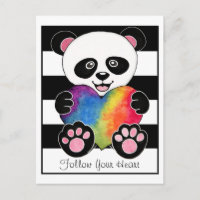 Niedliche Aquarellpanda mit Regenbogenherz