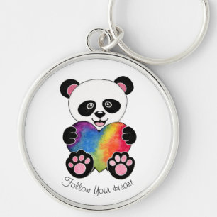 Niedliche Aquarellpanda mit Regenbogenherz Schlüsselanhänger