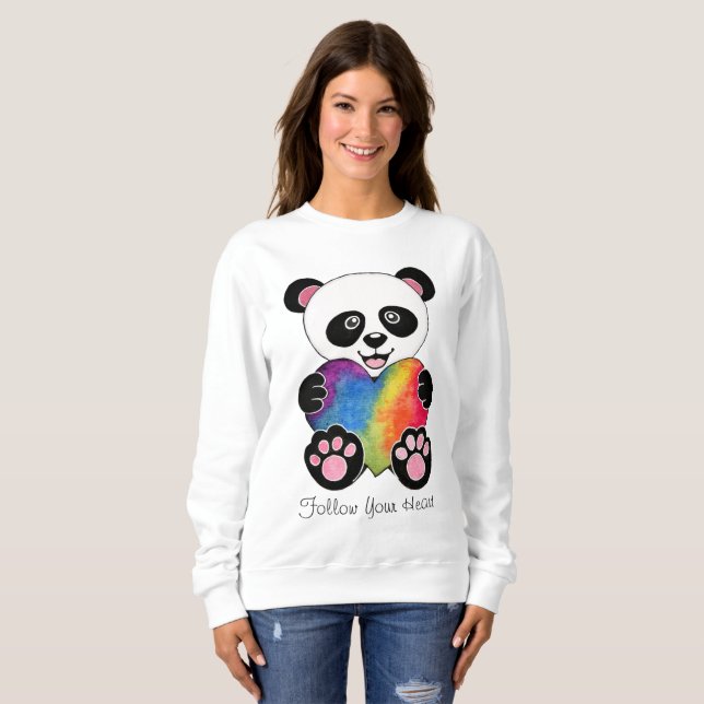 Niedliche Aquarellpanda mit Regenbogenherz Sweatshirt (Vorne ganz)
