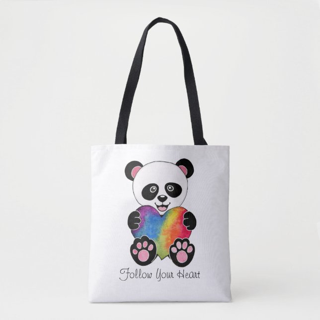 Niedliche Aquarellpanda mit Regenbogenherz Tasche (Vorderseite)