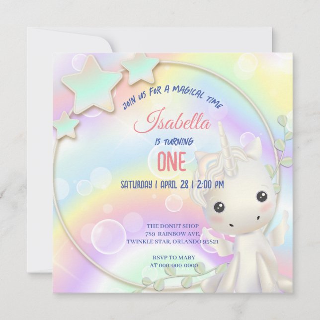Niedliche Aquarellpastellfarben Unicorns Rainbow G (Vorderseite)
