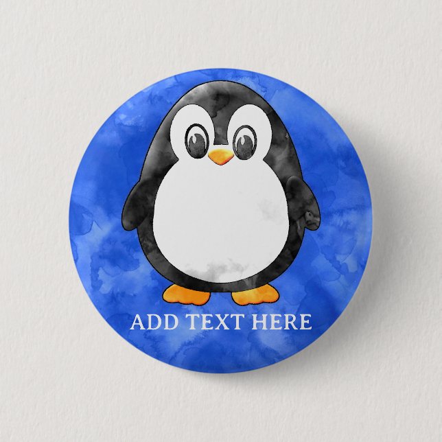 Niedliche Aquarellpinguin Blau Button (Vorderseite)