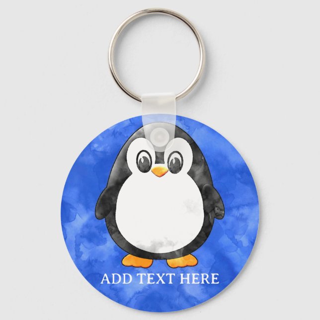 Niedliche Aquarellpinguin Blau Schlüsselanhänger (Vorderseite)