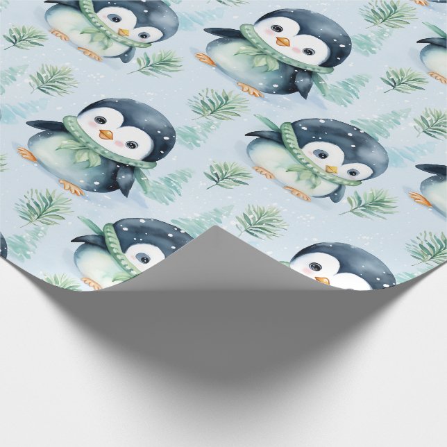 Niedliche Aquarellpinguin Geschenkpapier (Ecke)