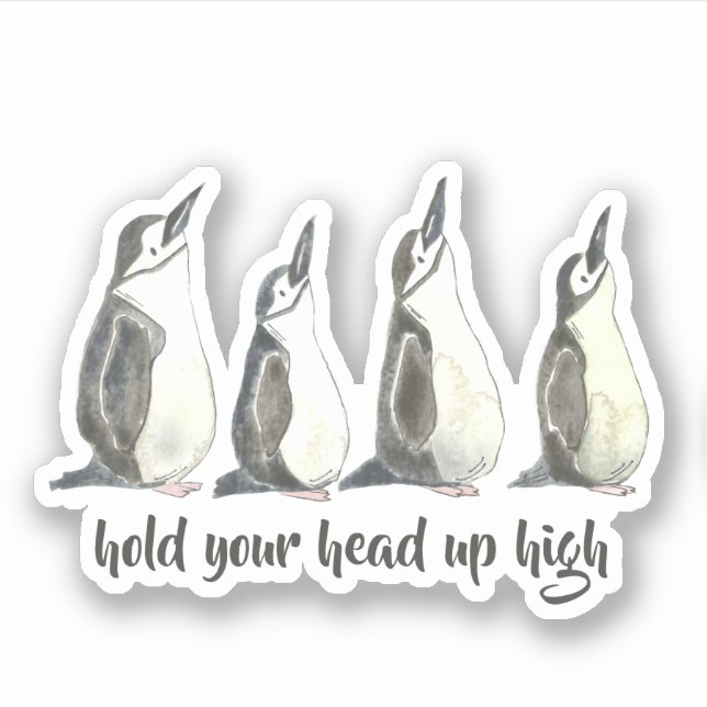 Niedliche Aquarellpinguine halten den Kopf hoch Aufkleber (Vorderseite)