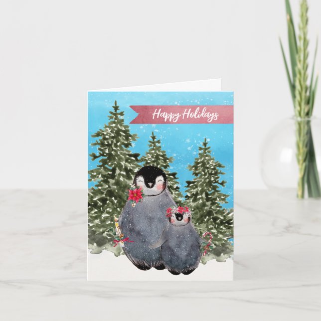Niedliche Aquarellpinguine Weihnachten (Vorderseite)