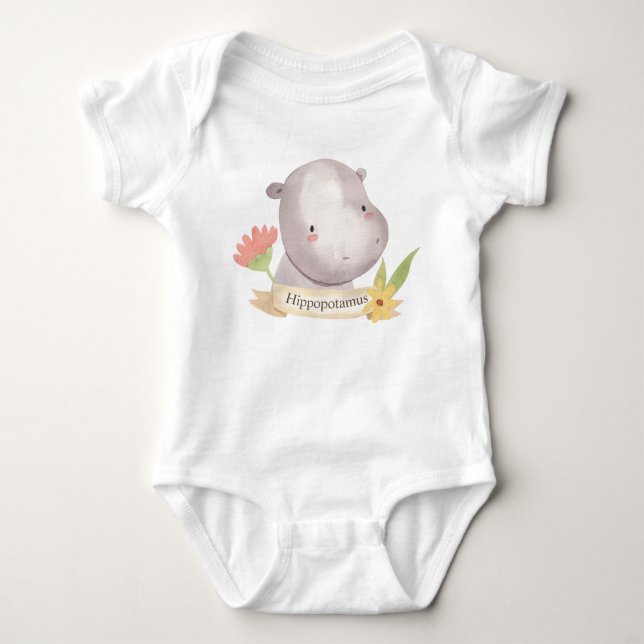Niedliche Aquarellsafari Tier Hippopotamus Baby Strampler (Vorderseite)