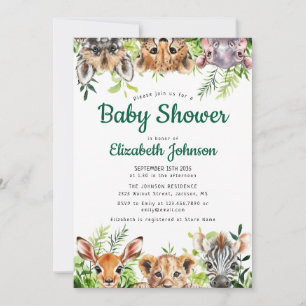 Niedliche Aquarellsafari-Tiere Kinderdusche Einladung