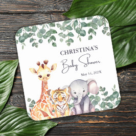 Niedliche Aquarellsafari-Tiere Kinderdusche Quadratischer Aufkleber