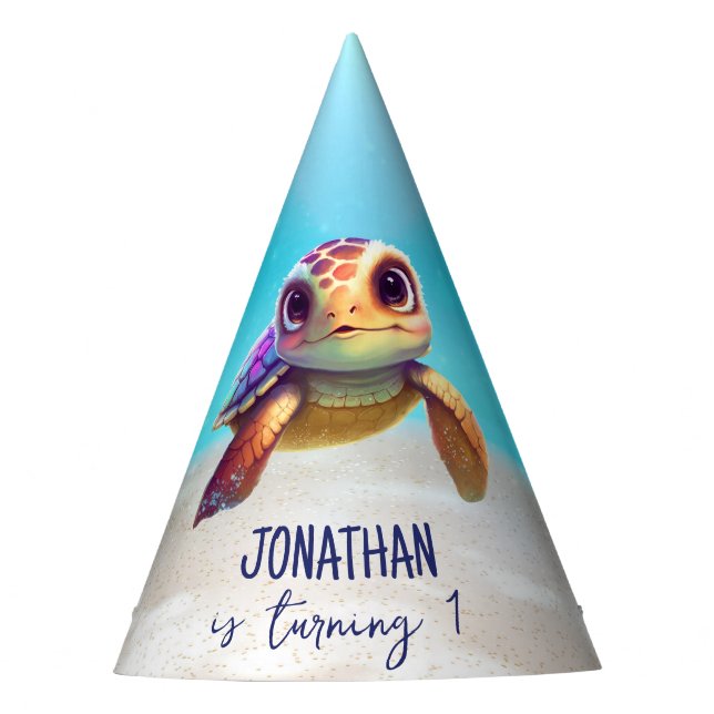 Niedliche Aquarellschildkröte unter dem Meer Gebur Partyhütchen (Vorderseite)