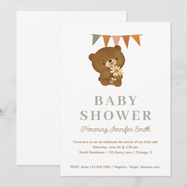 Niedliche Aquarelltasche Baby Dusche Einladung (Vorne/Hinten)