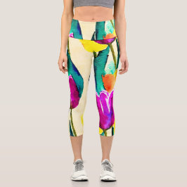 Niedliche Aquarelltulis Beige Gelbe Rosa Capri Leggings