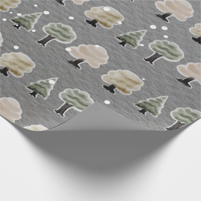 Niedliche Aquarellwinterbäume Schnee grau Geschenkpapier (Ecke)