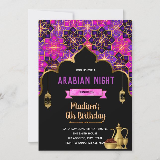 Niedliche arabische Nachtthema-Party Einladung (Vorderseite)