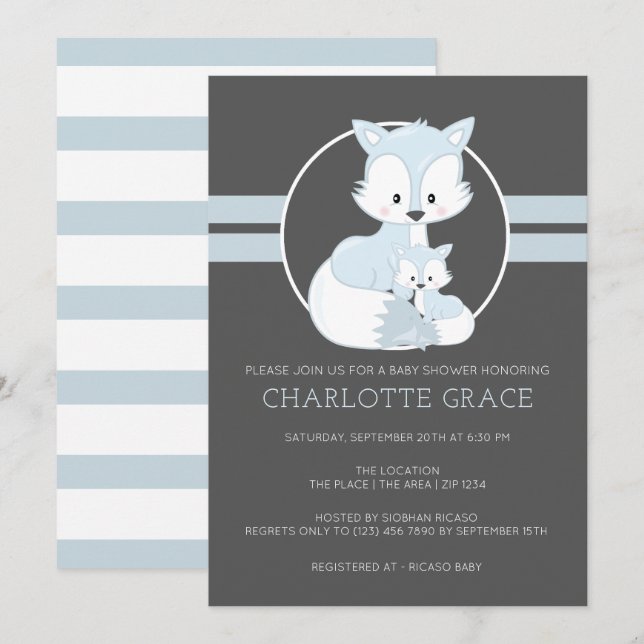 Niedliche Arctic Fox Personalisiert Baby Dusche Einladung (Vorne/Hinten)