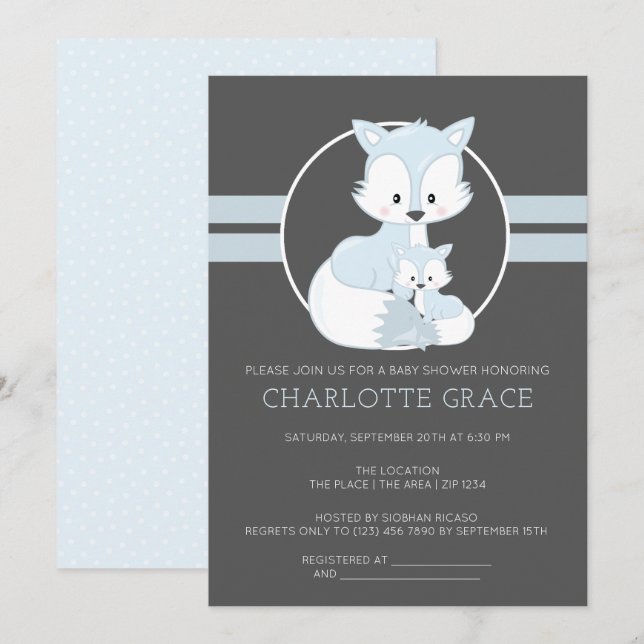 Niedliche Arctic Fox Personalisiert Baby Dusche Einladung (Vorne/Hinten)