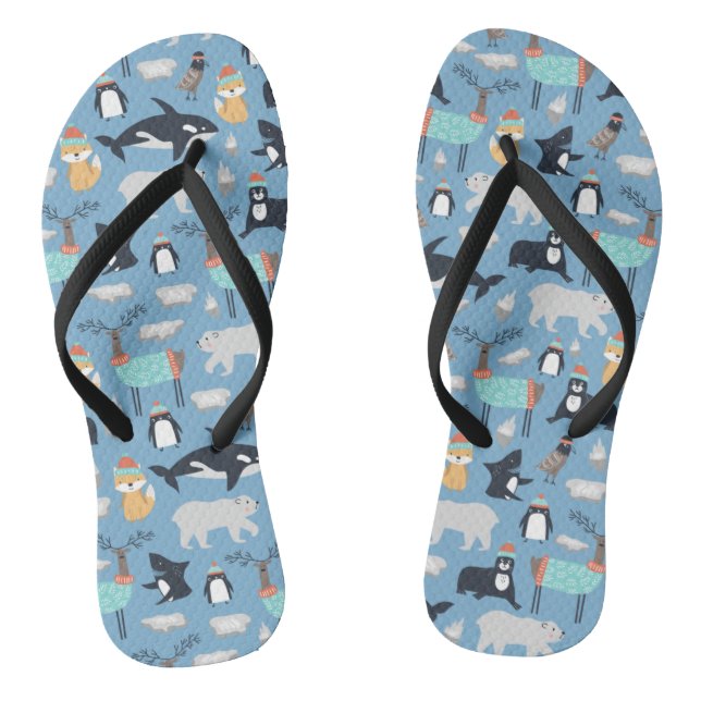 Niedliche arktische Tiere Nahtloses Muster Flip Flops (Fußbett)
