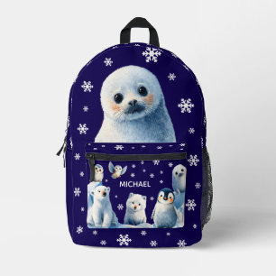 Niedliche arktische Tiere Navy Blue Winter Kids'Ns Bedruckter Rucksack