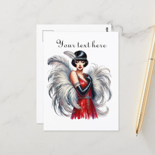 Niedliche Art Deco Dame fügt Text hinzu Postkarte