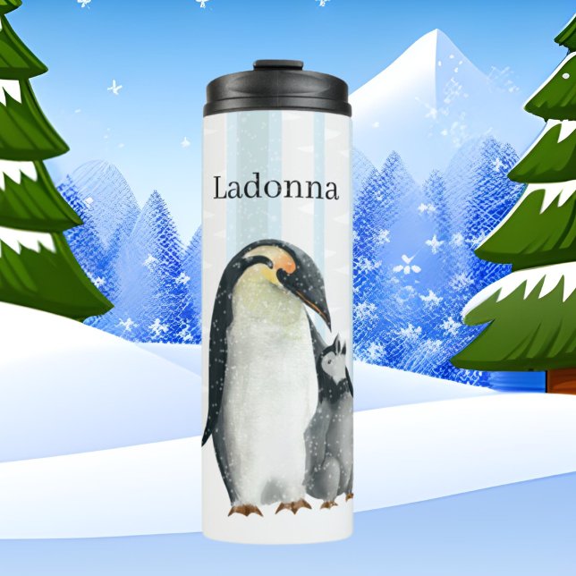 niedliche artische Pinguinliebhaber fügen Namen hi Thermosbecher (Von Creator hochgeladen)