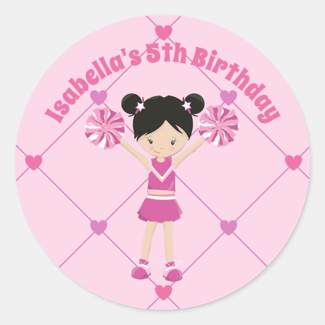 Niedliche asiatische Chefin Custom Pink Geburtstag Runder Aufkleber (Vorderseite)