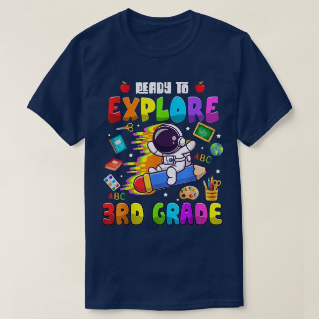 Niedliche Astronautenjunges Girls Bereit zum Entde T-Shirt (Design vorne)