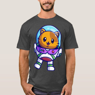 Niedliche Astronautenkatze, die auf dem Cartoon im T-Shirt