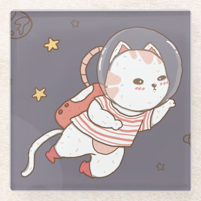 Niedliche Astronautenkatze Glasuntersetzer (Vorderseite)