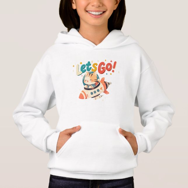Niedliche Astronautenkatzenrakete im All Hoodie (Vorderseite)