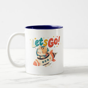 Niedliche Astronautenkatzenrakete im All Zweifarbige Tasse