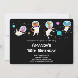Niedliche Astronautentiere schweben zum Geburtstag Einladung