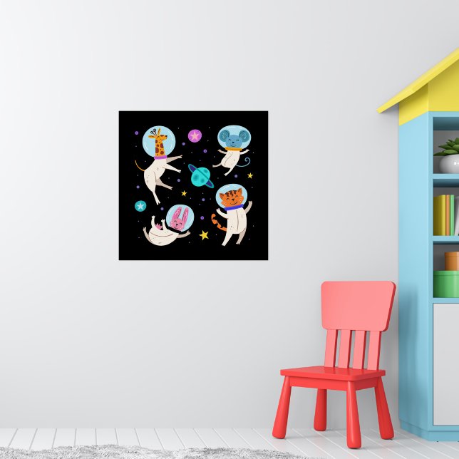 Niedliche Astronautentiere schwimmen im Weltraum Poster (Kinderzimmer 1)