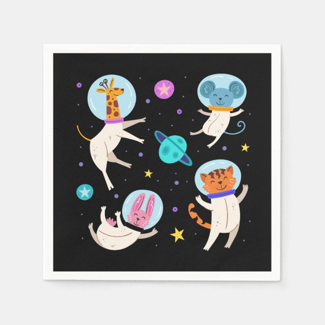 Niedliche Astronautentiere schwimmen im Weltraum Serviette (Vorderseite)