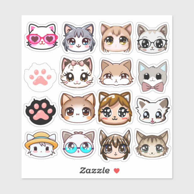 Niedliche Aufkleber für das Gesicht von Katzen (Blatt)
