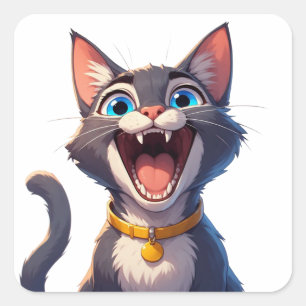Niedliche ausdrucksstarke Katze mit Halsband und b Quadratischer Aufkleber