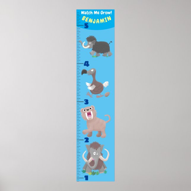 Niedliche ausgestorbene Tiere Cartoon Wachstumstab Poster (Vorne)