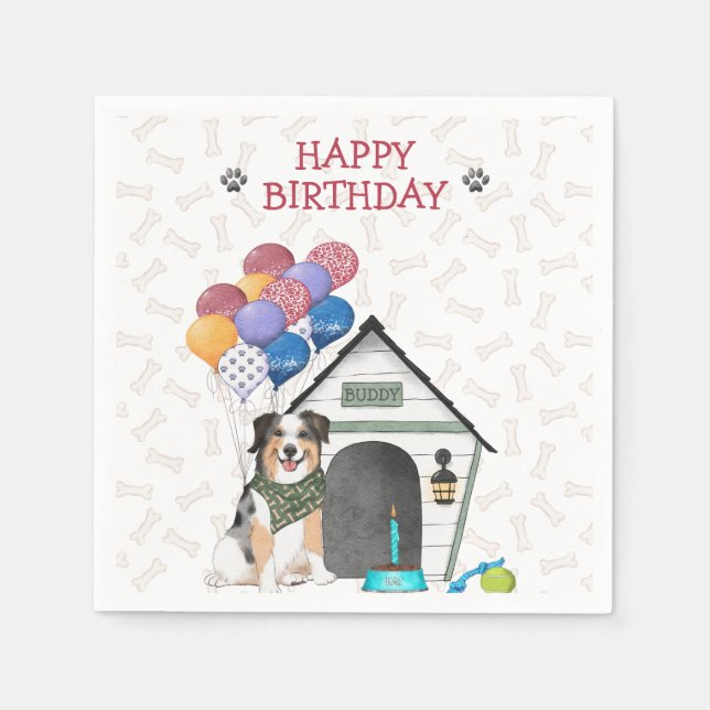 Niedliche Australian Shepherd Birthday Party Serviette (Vorderseite)