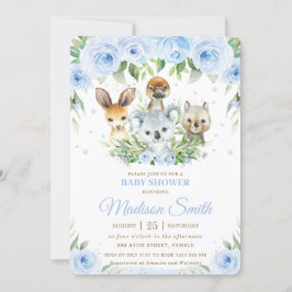 Niedliche australische Tiere Blue Floral Baby Dusc Einladung