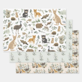 Niedliche Australische Tiere Grüne Birthday Baby B Geschenkpapier Set