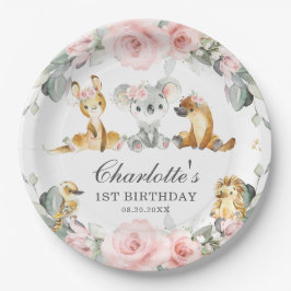 Niedliche australische Tiere Rosa Blumengrün Pappteller