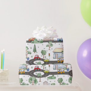 Niedliche Autos im Stadtmuster für kleine Jungen Geschenkpapier