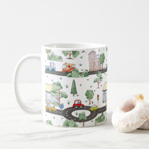 Niedliche Autos im Stadtmuster für kleine Jungen Kaffeetasse